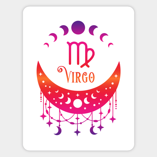 Rainbow Ombre Moon Phases and Virgo Zodiac Symbol Magnet by Cheeky Witch